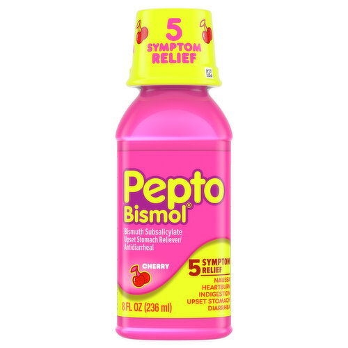 Pepto-Bismol Multi-Symptom Pepto Bismol Liquid, Upset Stomach & Diarrhea Relief, Over-the-Counter Medicine, Cherry, 8 Oz