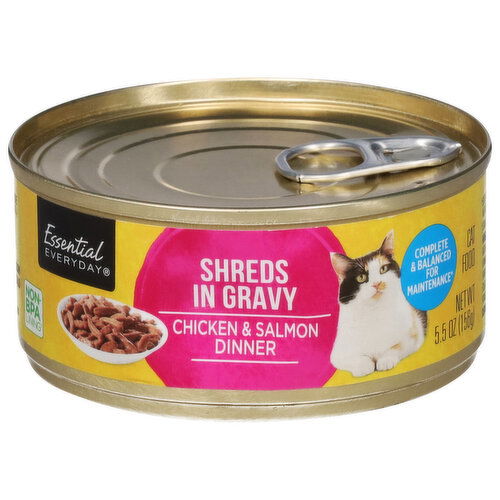 Essential Everyday Cat Food, Chicken & Salmon Dinner, Shreds in Gravy