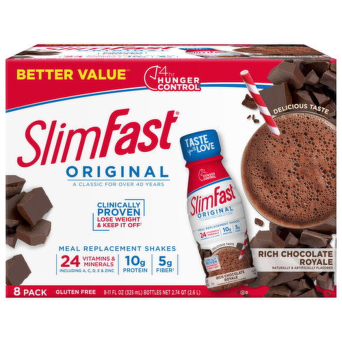 SlimFast Original Meal Replacement Shakes, Rich Chocolate Royale, 8 Pack