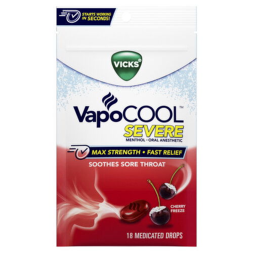 Vicks Severe VapoCool Severe Medicated Sore Throat Drops, Menthol, Cherry