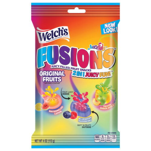 Welch's Juicefuls Fruit Snacks, Fusions, Juice Filled, Watermelon Lemon/Peach Green Apple/Blueberry Raspberry