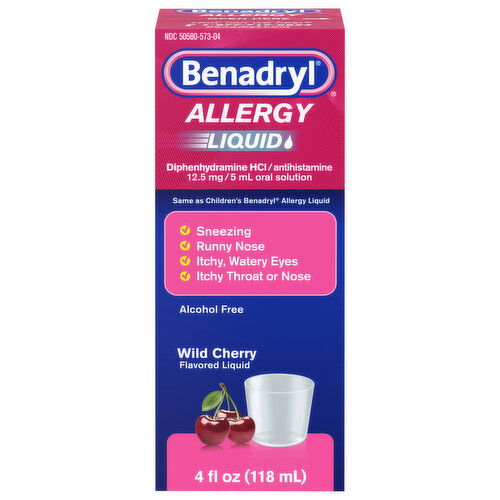 Benadryl Allergy, 12.5 mg, Liquid, Wild Cherry