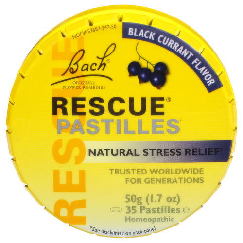 Bach Original Flower Remedies Rescue Stress Relief, Natural, Pastilles, Black Currant Flavor