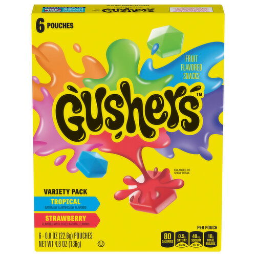 Gushers Fruit Flavored Snacks, Tropical/Strawberry, Variety Pack