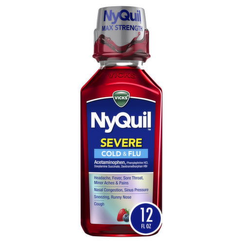 Vicks Severe Vicks NyQuil SEVERE Cold & Flu Liquid Medicine, Berry, 12 FL OZ