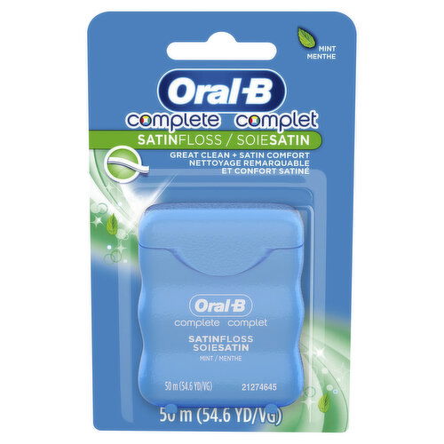 Oral-B Satin Complete Mint SatinFloss, Dental Floss, Comfort Grip, 50m