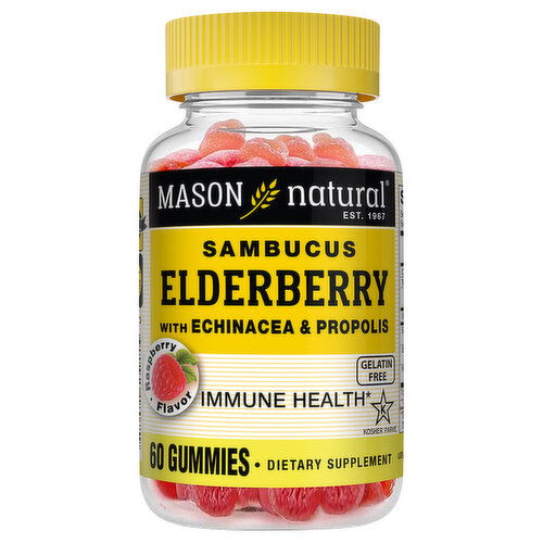 Mason Natural Sambucus Elderberry, with Echinacea & Propolis, Gummies, Raspberry Flavor