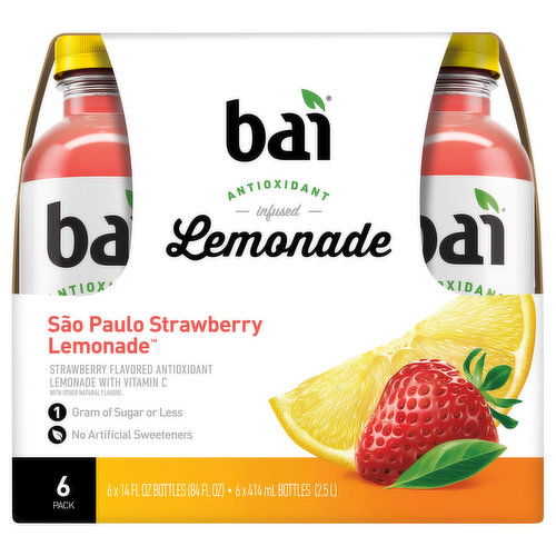 Bai Lemonade, Antioxidant Infused, Sao Paulo Strawberry, 6 Pack