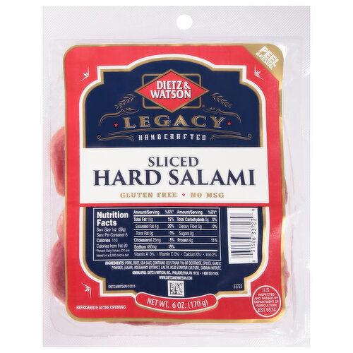 Dietz & Watson Legacy Hard Salami, Sliced, Handcrafted