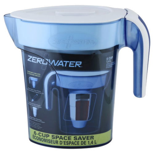 ZeroWater Filtration Pitcher, Space Saver, 6-Cup