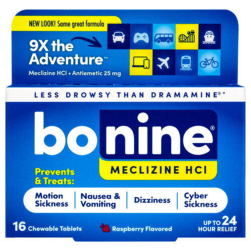 Bonine Chewable Tablets Raspberry Flavored 25 mg Meclizine HCl