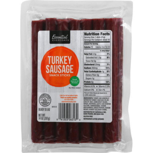 Essential Everyday Snack Sticks, Turkey Sausage