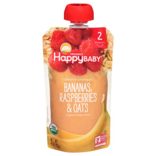 Happy Baby Organics Baby Food, Organic, Banana, Raspberries & Oats, 2 (6+ Months)