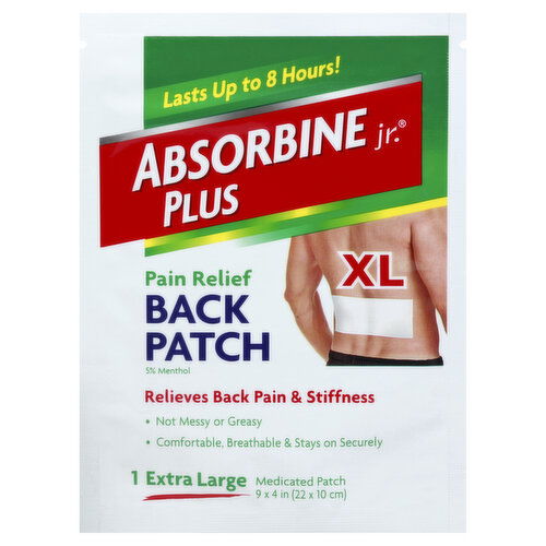 Absorbine Jr. Back Patch, Medicated, Pain Relief, XL