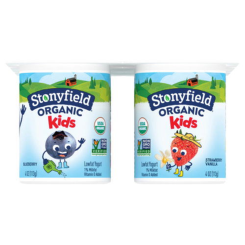 Stonyfield Organic Kids Yogurt, Lowfat, Strawberry Vanilla, Blueberry