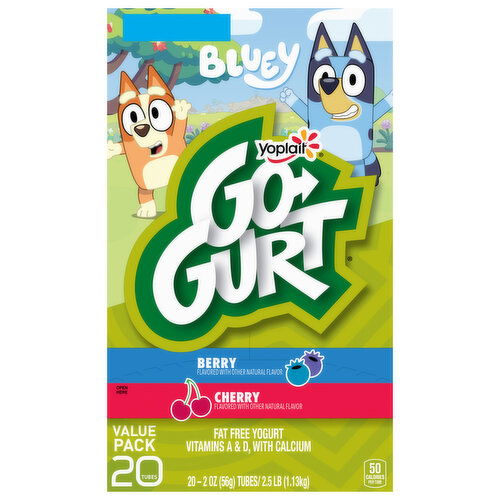 Go-Gurt Yogurt, Fat Free, Berry/Cherry, Bluey, Value Pack