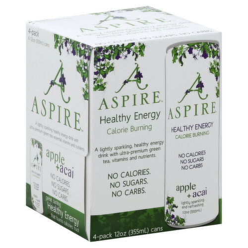 Aspire Energy Drink, Apple + Acai, 4-Pack