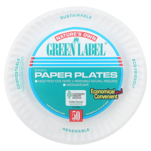 Nature's Own Green Label Paper Plates, 9 Inch