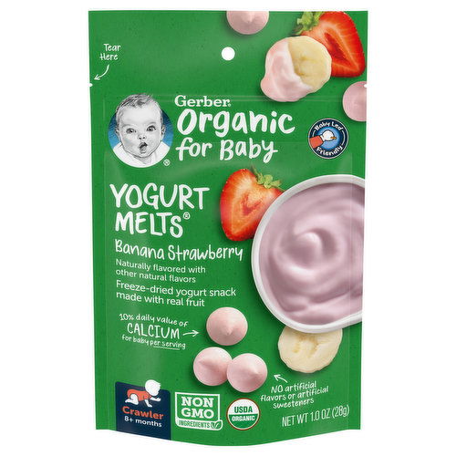 Gerber Organic for Baby Yogurt Melts, Banana Strawberry, Crawler (8+ Months)