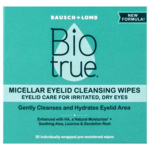 Biotrue Wipes, Eyelid Cleansing, Micellar