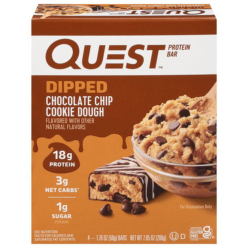 Quest Protein Bar, Chocolate Chip Cookie Dough, Dipped