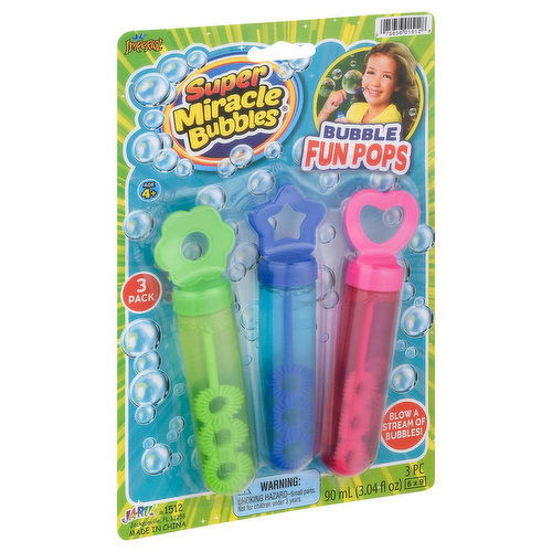 Imperial Super Miracle Bubbles Bubbles, Fun Pops, Age 4+, 3 Pack