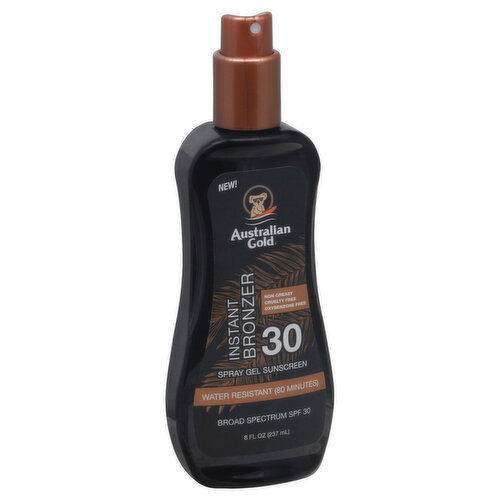 Australian Gold Sunscreen, Instant Bronzer, Spray Gel, Broad Spectrum SPF 30