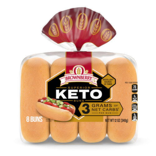 Brownberry Keto White Buns, 8  count, 12 oz