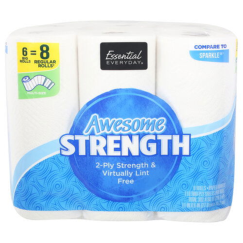 Essential Everyday Pare Towels, Awesome Strength, Big Roll, 2-Ply