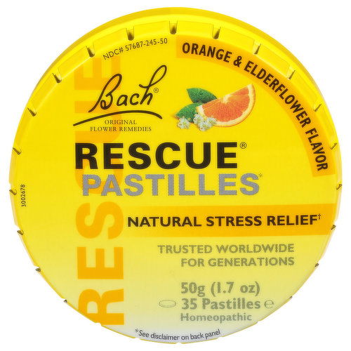 Bach Original Flower Remedies Rescue Stress Relief, Natural, Pastilles, Orange & Elderflower Flavor