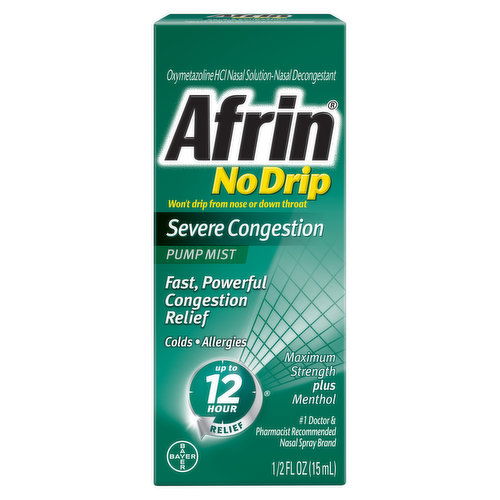 Afrin No Drip Severe Congestion, Maximum Strength, Plus Menthol, Pump Mist