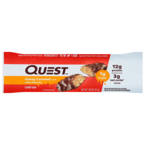 Quest Candy Bar, Gooey Caramel Flavor with Peanuts