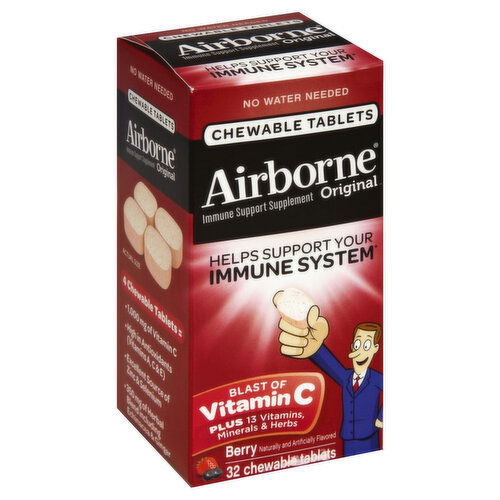 Airborne Immune Support Supplement, Original, Chewable Tablets, Berry