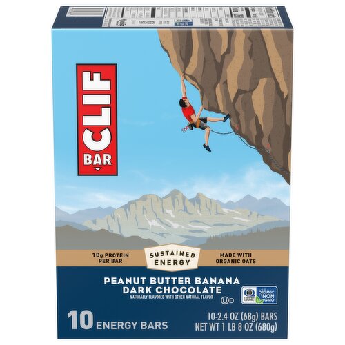 CLIF BAR - Peanut Butter Banana with Dark Chocolate Flavor - Made with Organic Oats - Energy Bars - Non-GMO - Plant Based Protein Bars (10 Pack)