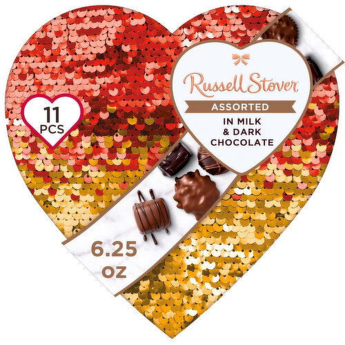 Russell Stover Valentine's Day Sequin Heart Assorted Milk & Dark Chocolate Gift Box