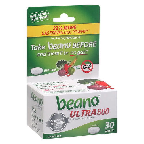 Beano Food Enzyme Dietary Supplement, Ultra 800, Tablets