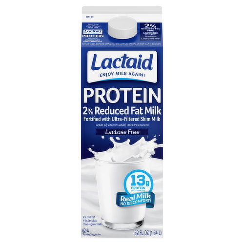 Lactaid Milk, Protein, Reduced Fat, Lactose Free, Protein, 2% Milkfat