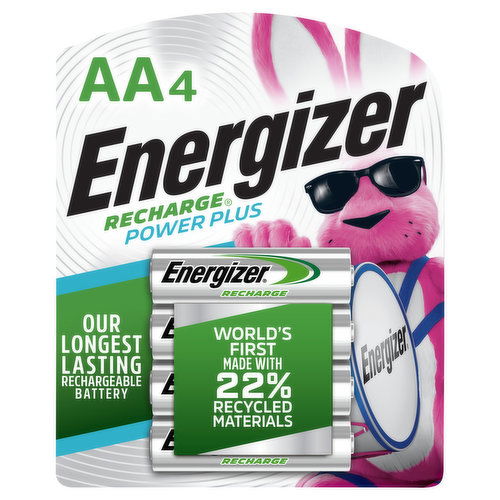 Energizer Recharge Batteries, AA, Power Plus, 4 Pack