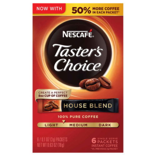 Nescafe Taster's Choice Coffee, Instant, House Blend, Single Serve Packets