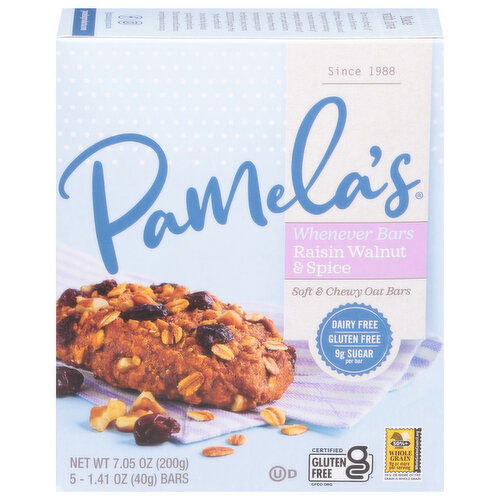 Pamela's Whenever Bars Oat Bars, Soft Chewy, Raisin Walnut & Spice