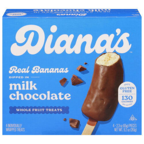 Diana's Gluten Free Milk Chocolate Frozen Fresh Fruit Banana Sticks