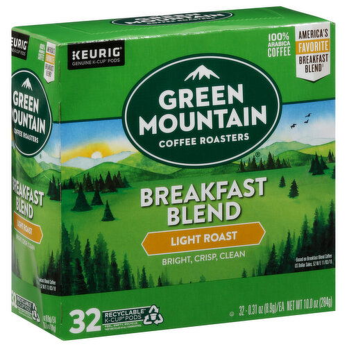 Green Mountain Coffee, 100% Arabica, Light Roast, Breakfast Blend, K-Cup Pods