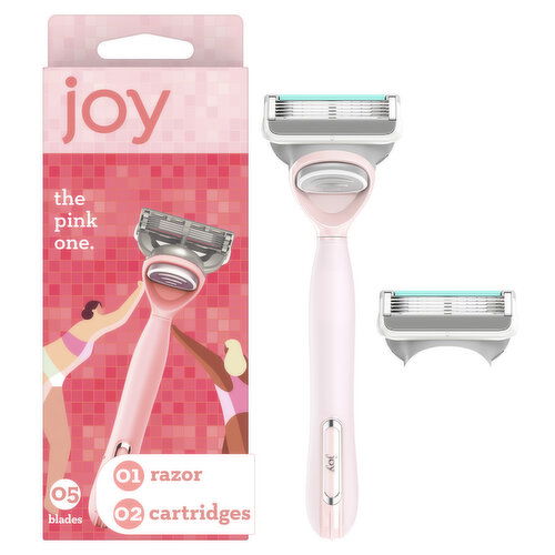 joy pink razor for women 1 handle + 2 blade refills