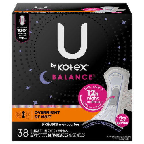 U by Kotex Balance Overnight Ultra Thin Pads + Wings