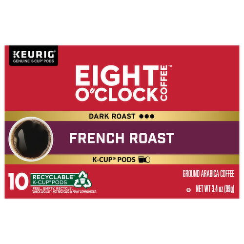 Eight O'Clock Coffee K-Cup Pods Ground Arabica Dark Roast French Roast Coffee