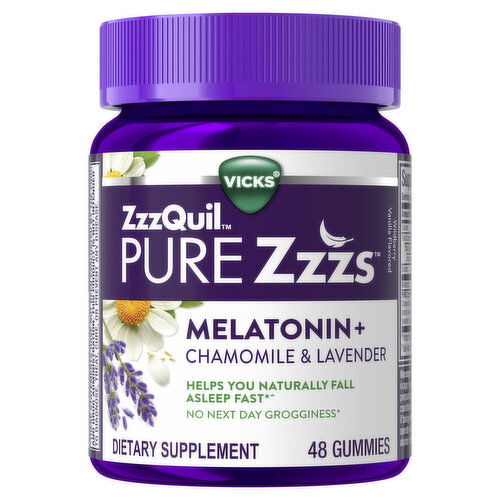 Vicks PURE Zzzs ZzzQuil PURE Zzzs Melatonin Gummies, Sleep Aid, Melatonin 2mg, Wildberry Vanilla Flavored 48 Sleep Gummies