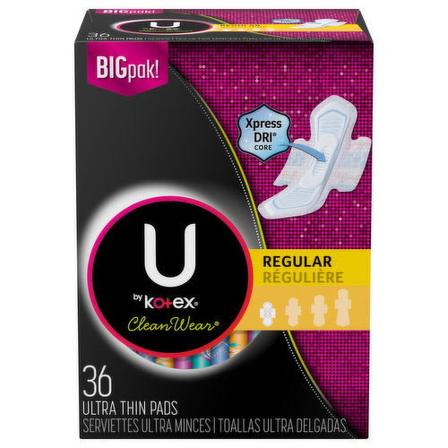 U by Kotex CleanWear Pads, Ultra Thin, Regular, Big Pak