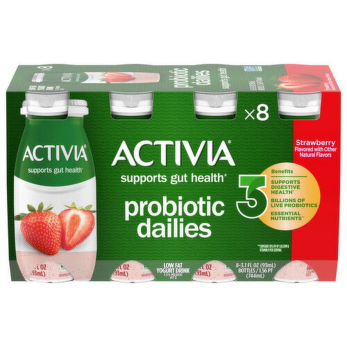 Activia Yogurt Drink, Low Fat, Strawberry, Probiotic Dailies