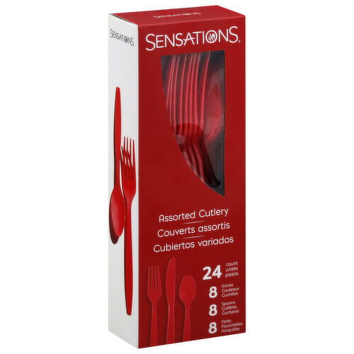 Sensations Cutlery, Red, Plastic, Assorted