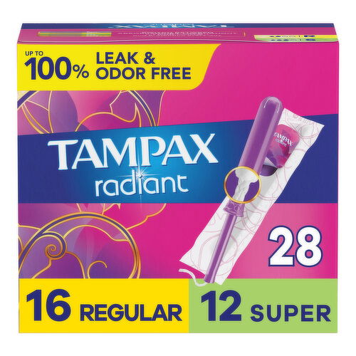 Tampax Radiant Tampax Radiant Tampons Multipack, with LeakGuard Braid, Regular/Super, 28 Count